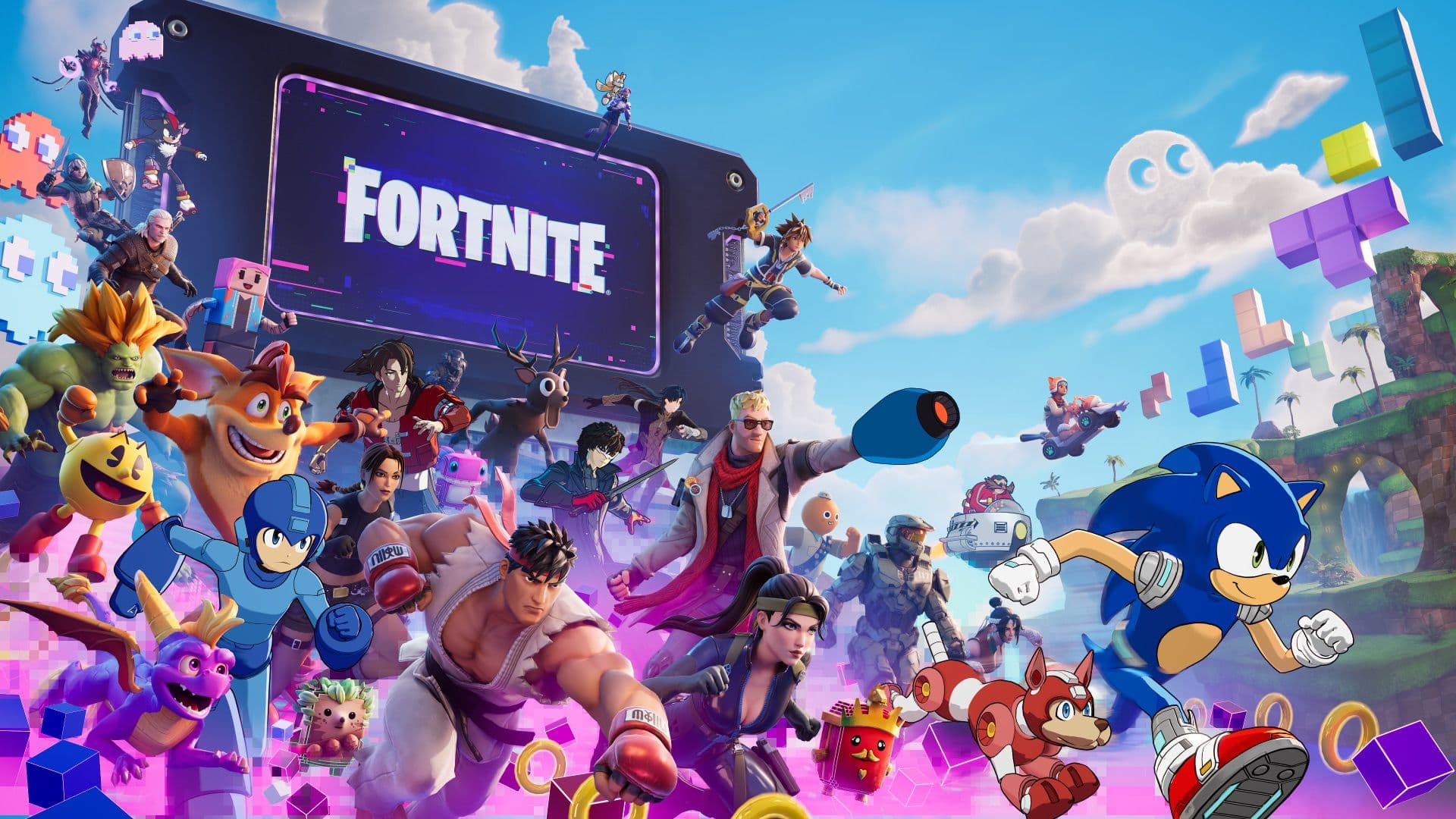 Official Fortnite Chapter 7 Season 4 Override promotional artwork with gaming crossover characters