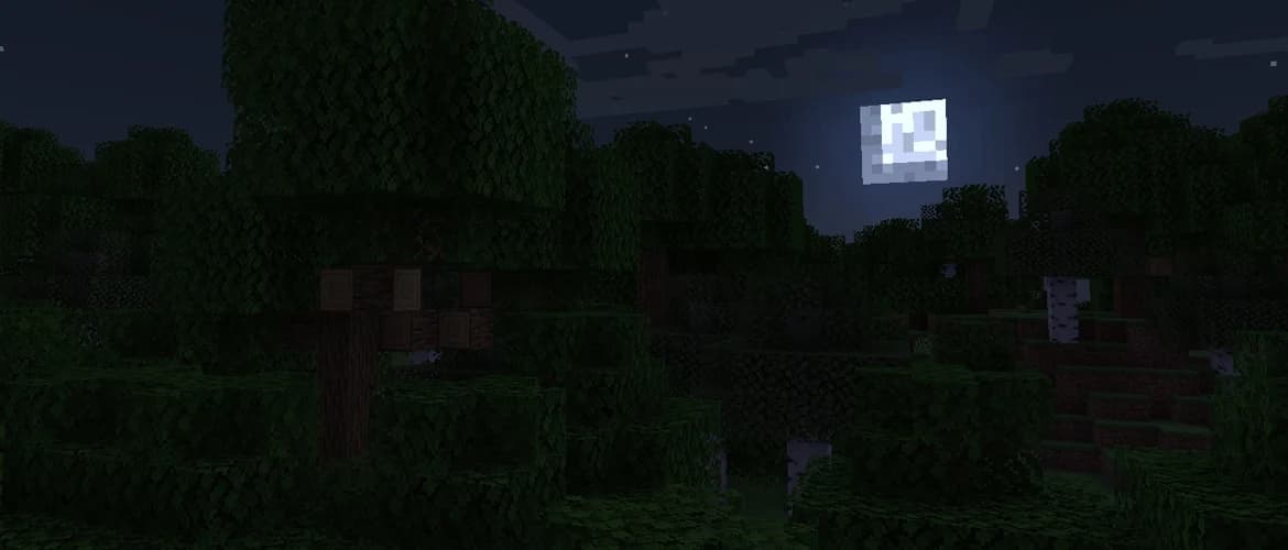Official Minecraft landscape with blocky hills, water, trees, and familiar characters