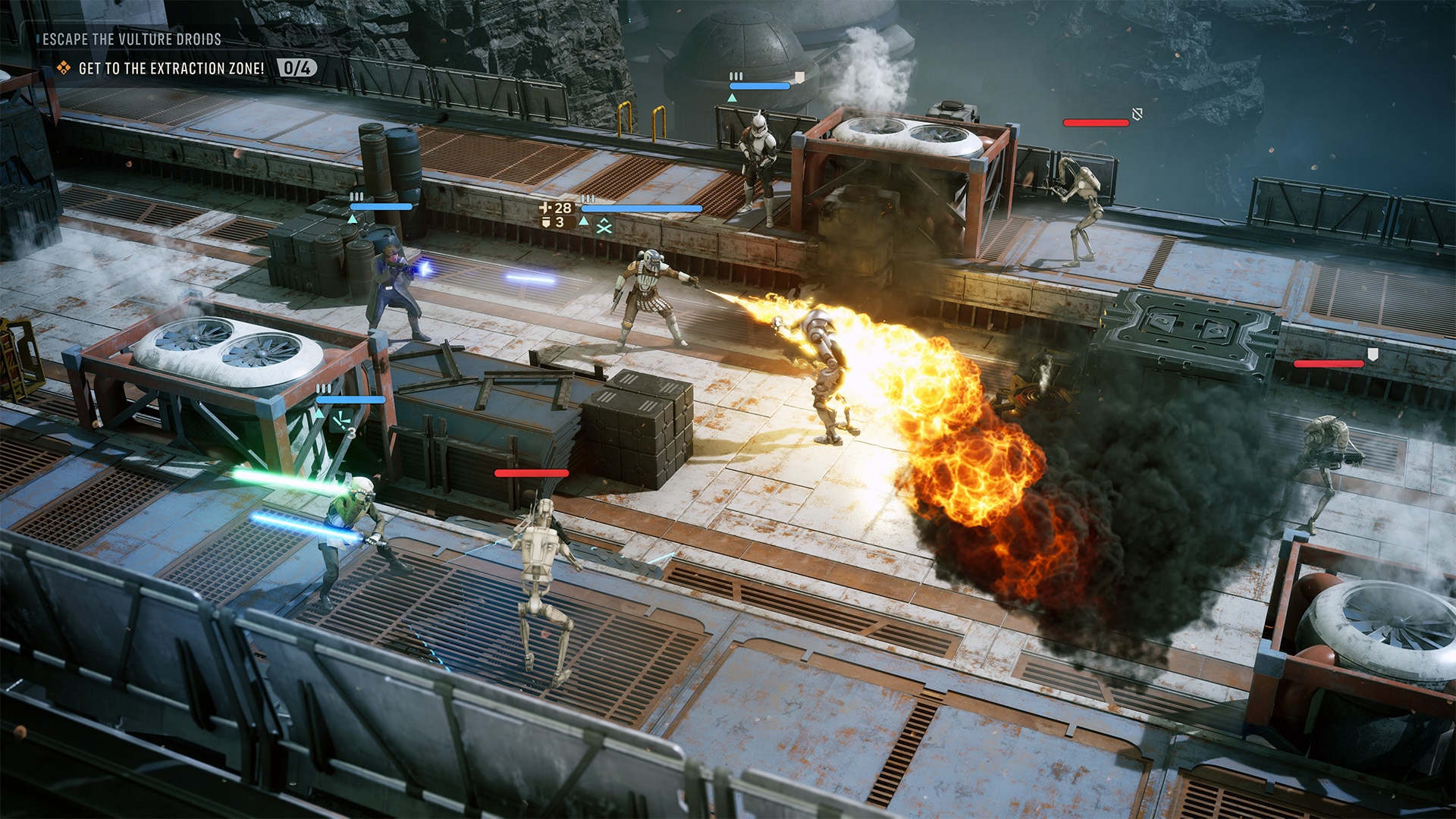 Zero Company squad fighting battle droids in tactical combat